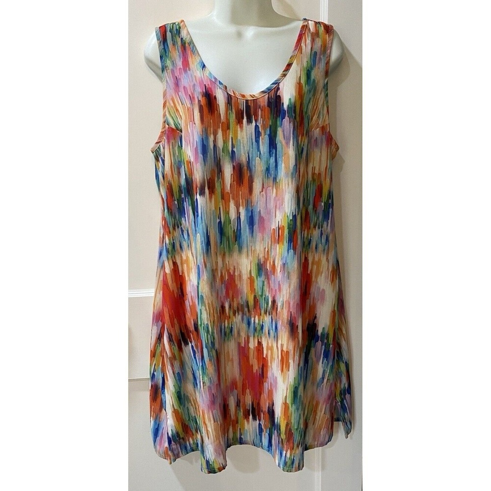 J Valdi Abstract Print Sleeveless‎ Pocket Dress Coverup Colorful Casual Comfort
